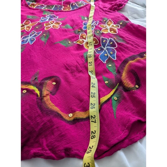 California Woman Top Free Size M/L Embroidered Pink Sequins Bohemian Tunic Flowy - Picture 14 of 14